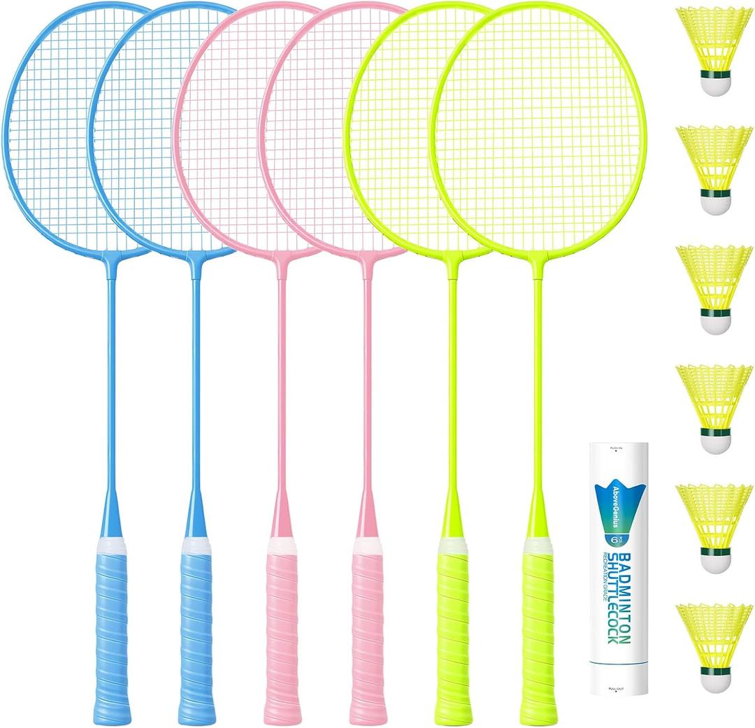 AboveGenius Badminton Rackets Set, Lightweight Badminton Set Includ 4/6 PCS Rackets, 6 Birdies, Outdoor Backyard Games, Racquets for Adults, Teens, Family Beginner