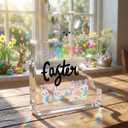 HTBIG Easter Decorations Home Decor Sign "Happy Easter" Bunny Egg Acrylic Ornament, Cute Spring Holiday Tabletop Decor Gifts