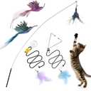 3-in-1 Interactive Bird Simulation Cat Wand Toys Set, Cat Hanging Door Toy, Include Detachable 5PCS Replacements Feather Toys and 2 Types Door Hanging String