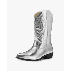 mysoft Women's Western Cowboy Boots Embroidered Mid-Calf Pointed Toe Cowgirl Boot Size 8