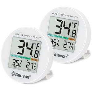 Geevon Small Digital Refrigerator Thermometer 2 Pack, IP65 Waterproof Commercial and Home Use, Max/Min Record Function with LCD Screen, Stand and Magnetic Back, for Fridge, Freezer Scenarios
