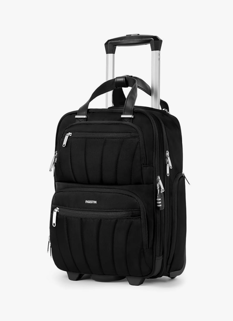 Underseat Carry On Luggage with Wheels, 16-inch Softside Rolling Bag, Lightweight Small Suitcase, Personal Item Travel Bag for Women (Black)