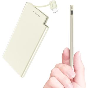 Auskang Thin Portable Charger with Built in USB-C Cable-5000mAh Slim Power Bank Compatible with Samsung, Google Pixel/Android Phones/ iPhone17 16 15 Series etc-Thin Battery Pack for Outdoor Travel