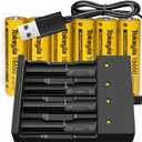 6Pcs 18650 Rechargeable Battery With 18650 Rechargeable Battery Charger,Universal Charger for 18650 Rechargeable 3.7V Li-ion Battery (6Pcs Battery+Charger)