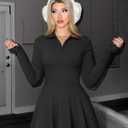 OQQ Womens Dress Casual Long Sleeve Elastic Simple A-Line Zipper Mini Dress (M)
