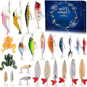 Advent Calendar Fishing Christmas Countdown - 24 Days Fishing Lures Set for Fisher Adult Men Teen Boys - 2025 Fishing Lure Christmas Gifts