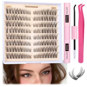 Cat Eye Lash Extension Kit Natural DIY Eyelash Extension Kit Wispy Lash Clusters Kit Individual Lashes with Lash Bond and Seal and Eyelash Clusters Tweezers by TOOCHUNAG