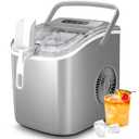 Crzoe Countertop Ice Maker Machine with Handle,26Lbs/24H,9 Cubes Ready in 6 Mins,Self-Cleaning Function with Ice Scoop and Basket for Home/Office(Grey) 
