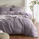 SE SOFTEXLY Muslin Duvet Cover Queen Size, 100% Washed Cotton Duvet Cover Set, Ultra Soft Comforter Cover Linen Like, 3 Pieces Minimalist Gauze Duvet Cover with 2 Pillowcases, 90"x90", Purple Grey