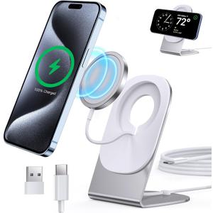 Magnetic Wireless Charger Mag-Safe Charger for iPhone 15/14/13/12 Series Convertible Magnet Wireless Charging Stand/Pad with Dual Charging Ports 5ft Cable for iPhone and AirPods 2/3/Pro (No Adapter)