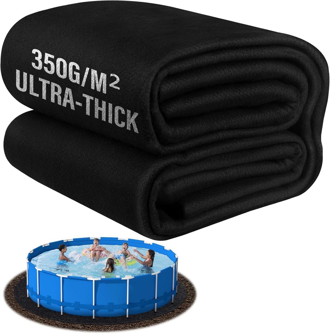TIXANF 15FT Pool Liner Pad, 350G/ M² Thicker Seamless Above Ground Pool Liner, Pre-Cut Heavy Duty Round Pool Liner Pad, Durable Geotextile Material, Puncture Protection, Extend Liner Life(Black)