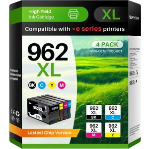 962XL Ink Cartridge Combo Pack Compatible for 962 Ink Cartridges Work with Officejet Pro 9015e 9015 9010 9018e 9025e 9012e 9018 9025 9020 9012 Printers 4 Pack (Black Cyan Magenta Yellow)
