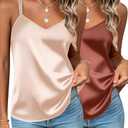 Zeagoo Silk Camisole Tops for Women 2025 V Neck Satin Tank Top Spaghetti Strap Cross Back Sleeveless Summer Blouses S XL