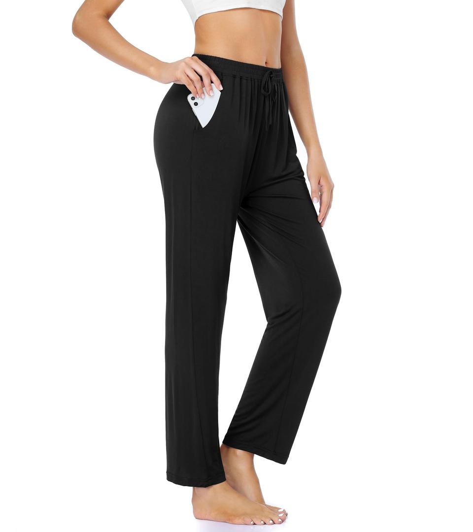 ASIMOON Womens Yoga Sweatpants with Pockets Comfy Stretch Wide Leg Casual Lounge Workout Pants for Ladies, XL