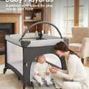 4 in 1 Baby Bassinet Bedside Crib with One-Hand Setup & Waterproof Mattress ASTM-Certified Pack and Play, Portable Foldable Playard with Diaper Changer for Newborn to Toddler (Grey)
