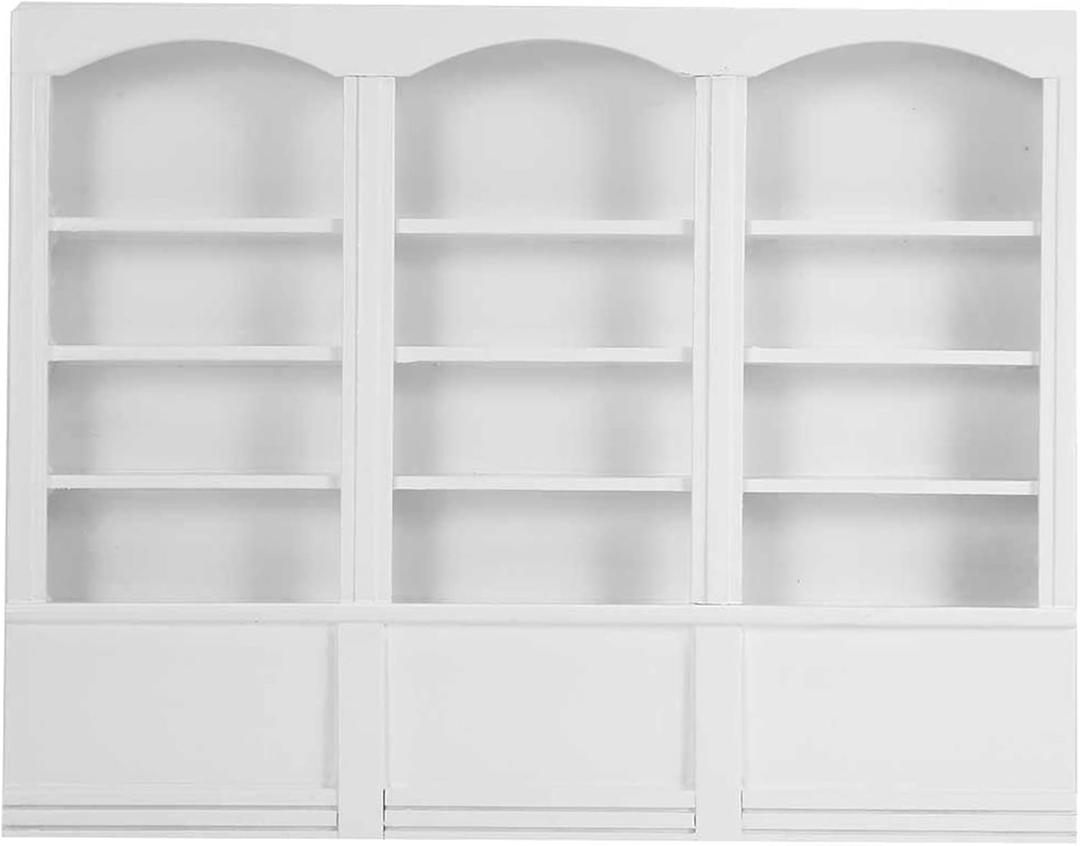 1:12 Scale Dollhouse Bookshelf (White), Miniature Wooden Bookcase Display Cabinet for Dollhouse Furniture, Collector's Decoration Accessory