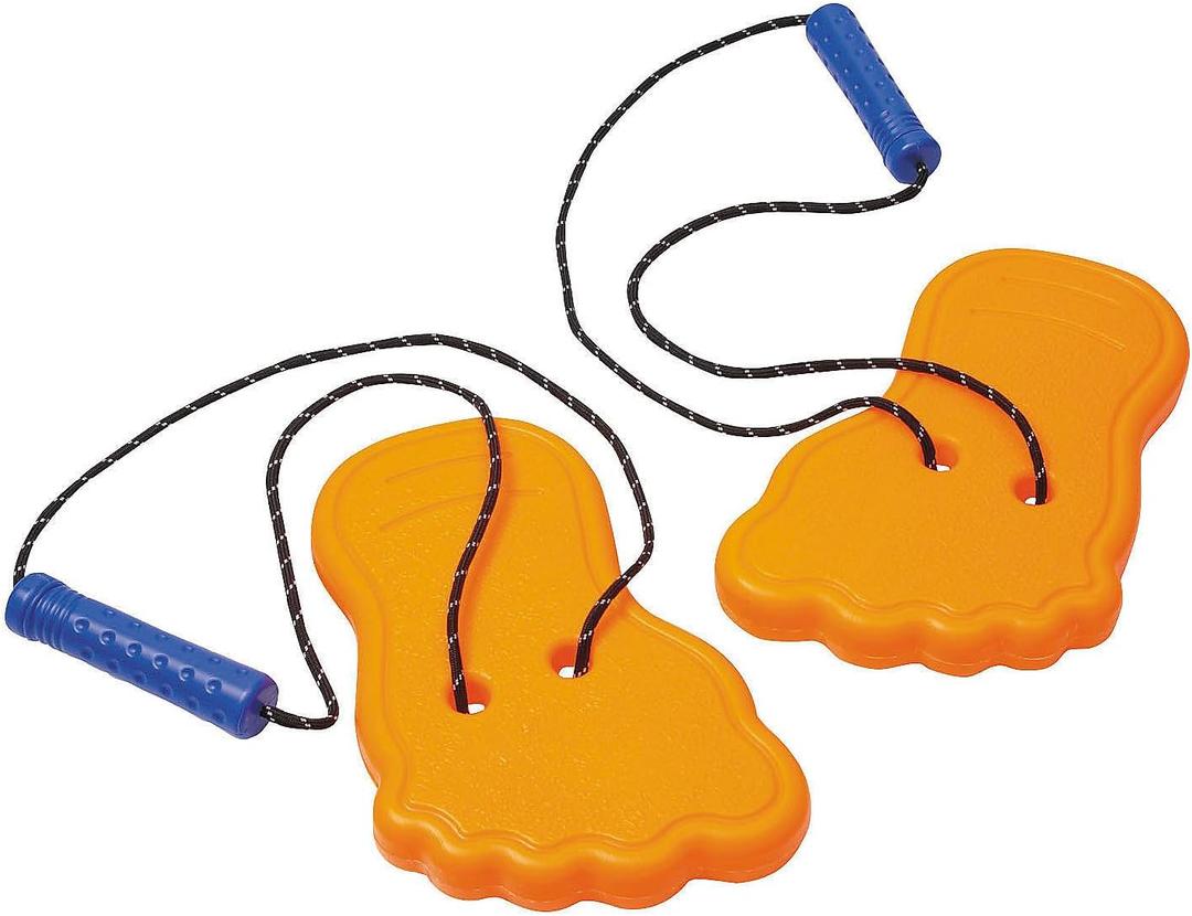 Fun Express 8 3/4" Bright Orange Giant Plastic Feet Stilts with Cording - 8 Pieces, 4 pairs