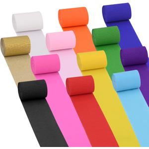 Oubest 12 Rolls Crepe Paper Streamers Party Decorations for Birthday, Wedding, Graduation, Halloween, Christmas, 2.2 inch Wide Colorful Party Streamers Doorway, Wall, Backdrops, Ceiling Decor