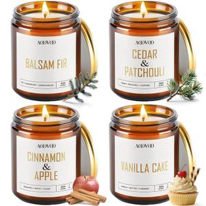 AOOVOO Christmas Candle Set - 4PC Scented Candles, 28 oz Soy Candles, Soy Candle for Home Scented, Balsam Fir/Cedar Patchouli/Cinnamon Apple/Vanilla Cake
