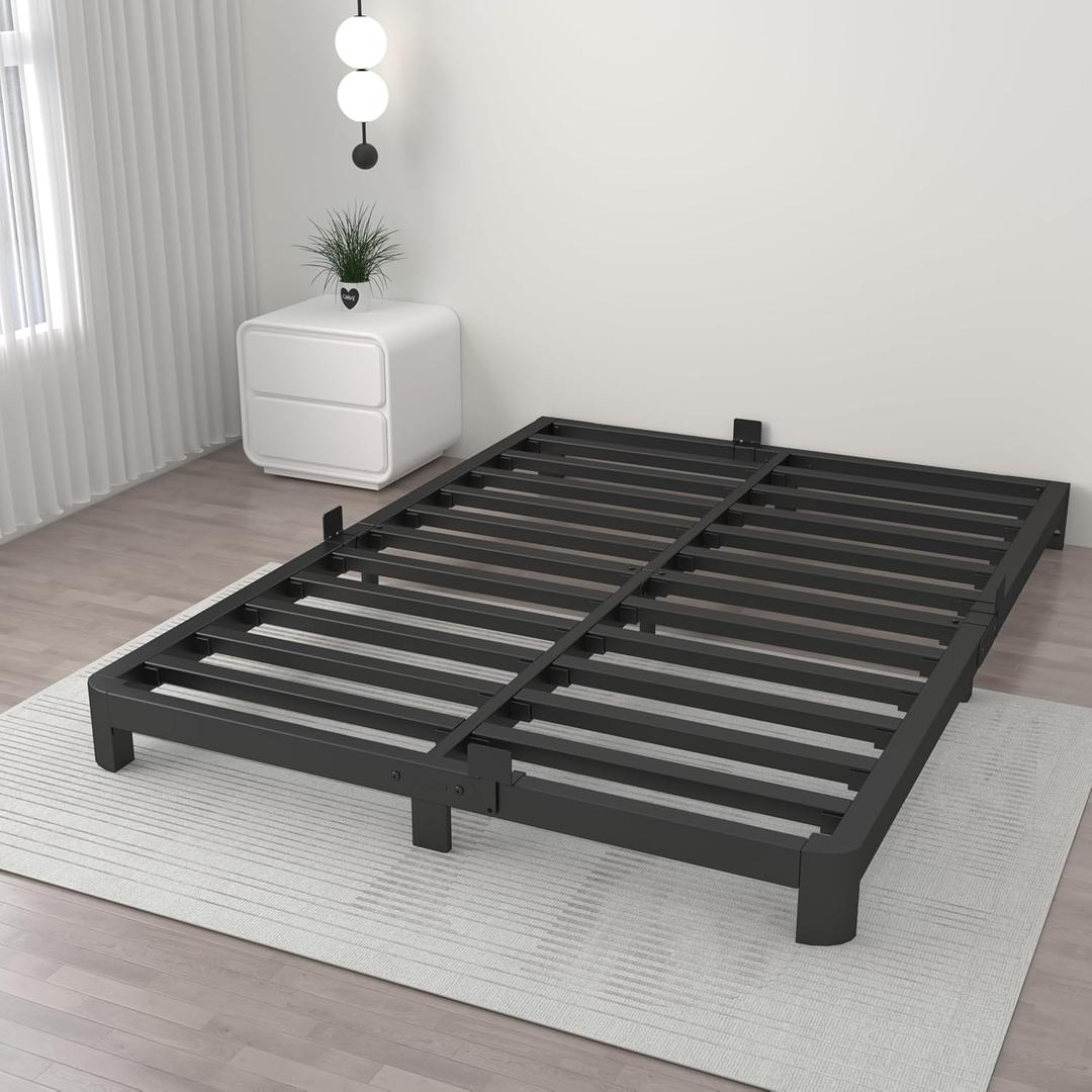 ITIMIDI 4 Inch Full Bed Frame, Platform Bed Frames with Metal Gaskets, No Box Spring Needed, Heavy Duty Steel Slat Support, Anti-Slip Mattress Stopper, Round Corner Leg, Easy Assembly, Black