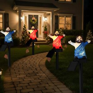 Retisee 4 Pack Solar Christmas Jesus Decoration Outdoor Solar Christmas Jesus Pathway Lights Waterproof Xmas Stake Lights Holiday Garden Decoration Christian Outdoor Decor for Yard Garden Patio Porch