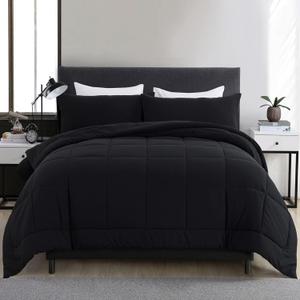 DOWNCOOL Queen Comforter Set -All Season Queen Bed Set with 2 Pillow Cases-3 Pieces Bedding Sets Queen -Down Alternative Black Queen Size Comforter Sets(88"x92")