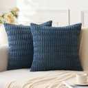 ANRODUO Pack of 2 Blue Pillow Covers Corduroy Decorative Throw Pillow Covers 18x18 Inch for Couch Bed Living Room Soft Striped Square Cushion Case Rustic Boho Pillows Neutral Pillows Room Home Decor