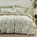 Bedsure Duvet Cover King Size - 100% Cotton Reversible Floral King Duvet Cover Set with Zipper Closure, 3 Pieces Soft & Breathable PureWoven Botanical Green Bedding Set with 2 Pillow Shams 20"x36"
