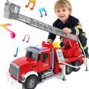 SMILESSKIDDO Fire Truck Toy - 1:12 Large Friction Powered Fire Rescue Truck with Water Pump, Extendable Ladder, Lights & Siren Sounds, Christmas Birthday Gift, Kids Toys for Age 3, 4, 5, 6, 7
