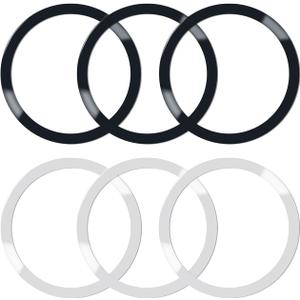 6 Pcs Universal Metal Rings Compatible with iPhone/Magsafe Sticker/Galaxy/Android All Cellphones, Ultra-Thin Magnetic Ring for Phone Cases & Wireless Charging (NO Magnet) Black & Silver
