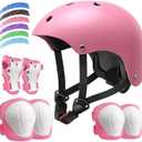 Kids Bike Helmet Set, Adjustable Helmet for Ages 2-3-5-8-14 Year Boys Girls, Toddler Pad Set with Knee and Elbow Pads for Bike, Roller, Skating, Scooter, Longboard and More Sports, 6 Color (Pink)