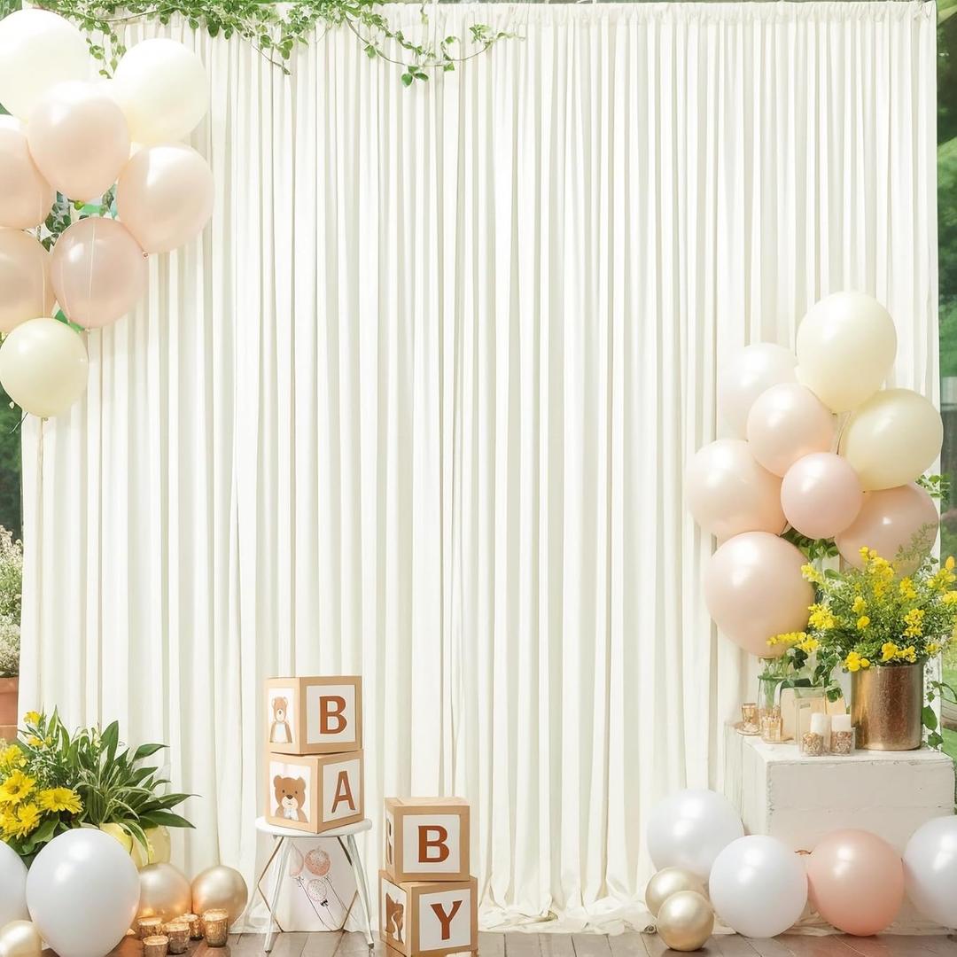 10x10 Ivory Backdrop Curtain for Wedding Parties Wrinkle Free Ivory Photo Curtains Backdrop Drapes Fabric Decoration for Baby Shower Photoshoot 5ft x 10ft, 4 Panels
