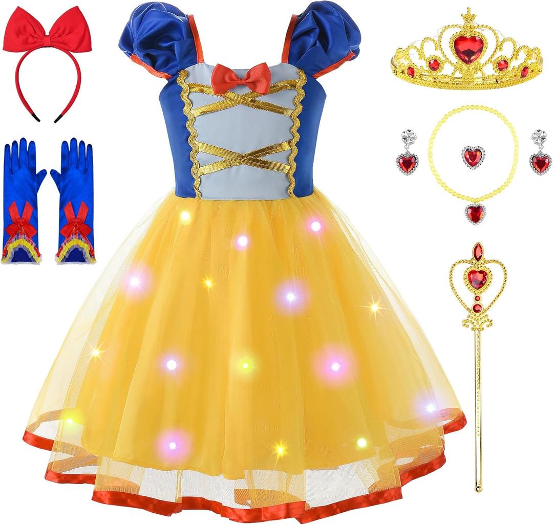 Light Up Princess Dress Up Clothes for Little Girls Toddler Kids Princess Costume Halloween Birthday Outfit 3-9Y