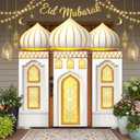 Marsui 4 Pcs Eid Mubarak Banners Ramadan Mubarak Door Decoration Eid Hanging Muslim Porch Sign Ramadan Decorations for Home Gold Banner for Backdrop Party Wall D