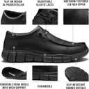 NINGO Leather Non Slip Shoes for Men Women, Slip On Water Resistant Work Loafers, Slip Resistant Lightweight Breathable Chef Footwear & Sneakers for Kitchen/Restaurant Staff and Hospitality (10 Women/8.5 Men, Black)