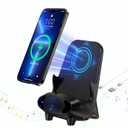 4-in-1 Wireless Charger with Bluetooth Speaker, 15W Qi Certified Fast Charging Wireless Station for iPhone, Pixel, Samsung Galaxy, Phone, LG & More, with Voice Control Night Light, Black 
