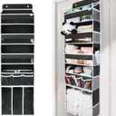 Door Hanging Storage Organizer,with 3 Bins 1 Movable Baby Diaper Caddy,1 Large Capacity Diaper Stacking Storage Organizer,10 Side Pockets ,Bedroom Door Storage for Nursery Baby Essentials (Dark Grey)