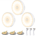 3 Pack Motion Sensor Light Indoor, Upgraded 14 LEDs Night Light USB Rechargeable, 3 Light Modes & Long Last Battery, Cordless Magnetic NightLight for Closet, Bedroom, Stairs - Warm White