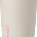 Owala SmoothSip Slider Insulated Stainless Steel Coffee Tumbler, Reusable Iced Coffee Cup, Hot Coffee Travel Mug, BPA Free 12 oz, Pink/Tan (Daybreak)