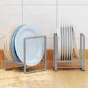2PCS Plate Holders Organizer, Metal Dish Storage Dying Display Rack for Cabinet, Counter and Cupboard, Grey, Small