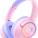 Kids Bluetooth Headphones, 85H Playtime Wireless Headphones for Kids, Colorful LED Lights, 85/94dB Safe Volume Limit, Bluetooth 5.4 Built-in Mic Toddler Headset for Tablet/Airplane/Travel (Pink)