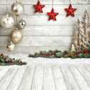 Christmas Backdrop Balls White Wood Floor Photography Backdrop Christmas Backdrops for Photography Photo Backdrops Studio Background 10383(6x9FT)