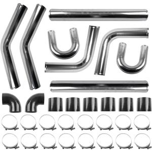 3" Intercooler Kit Universal Aluminum Turbo Intercooler Piping U-Pipe Kit with Coupler and T-Clamps DIY Custom Pipe 32Pcs (3 Inch-60cm)