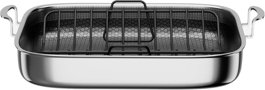 Hybrid Stainless Steel Nonstick Roasting Pan with Rack, 18x15"