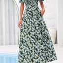 BTFBM Summer Maxi Dresses for Women Wedding Guest Spring Floral Boho Short Sleeve Smocked Beach Graduation Dress 2026 (Blue, M)