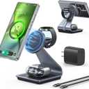 Magnetic Wireless Charger for Samsung, 3 in 1 MagSafe Charging Station Aluminum Charger Stand for Galaxy S25/S24/S23/Ultra/Plus/Z Fold7/Flip7, Watch Charger Stand for Galaxy Watch Ultra 8 7, for Buds