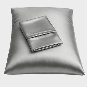 Satin Pillowcase with Zipper, for Hair and Skin Care, Feels Soft and Cool Like a Silk Pillowcase, Satin Pillow Cases 2 Pack, Slik Pillow Cover, Silver Grey, Queen Size, Set of 2