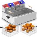 Commercial Deep Fryer - 22 L Electric Deep Fryer with 10 L Basket, Commercial Deep Fryer with Basket (3Pcs), Stainless Steel Countertop Deep Fryer w/Adjustable Temperature and Restaurant Use