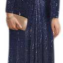 meilun Long Sleeve Sequin Dress for Women Formal Gowns Sparkly V Neck Maxi Dress (Blue, L)