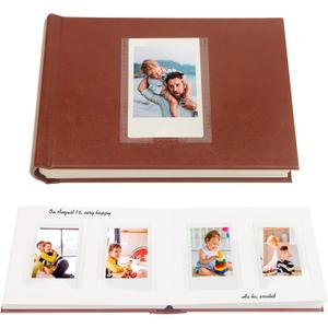 Veicevol Photo Album with Writing Space for Fujifilm Instax Mini 12 11 9 40 90 8 7 Evo Liplay Instant Camera, 64 Pockets Photo Album for Polaroid, Leather Cover Handmade Paper 2x3 Photo AlbumBrown
